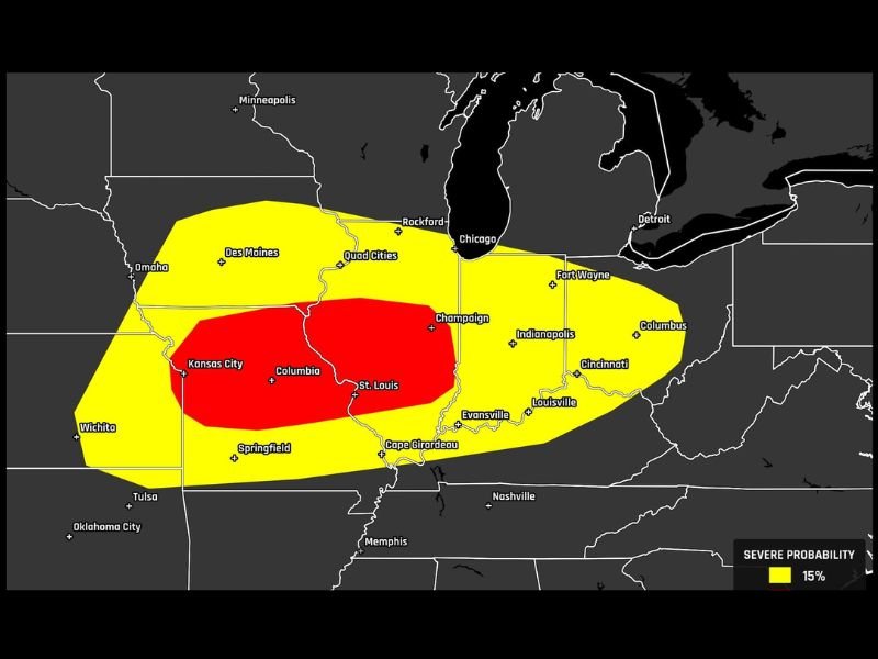 SPC Upgrades Wednesday Severe Risk to 30 Percent Across Missouri and Illinois With Damaging Winds Targeting Kansas City and St Louis