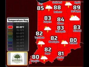 Scattered to Numerous Pop Up Storms Threatening Indiana Monday With Flooding as the Primary Concern and Highs Reaching the Upper 80s Across the Northern Half of the State