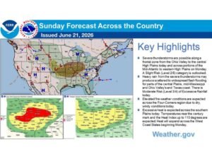 Severe Storms Heavy Rain and Flash Flooding Threaten Ohio Valley to Central Plains Sunday as Heat Builds Across Southern Plains Into Monday