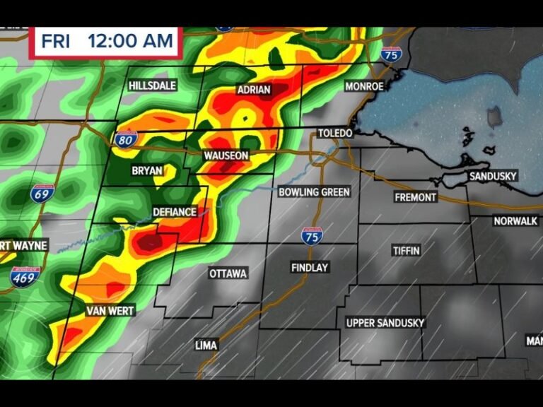 Severe Thunderstorm Line With Strong Gusty Winds Targeting Northwest Ohio and Toledo After 10PM Thursday Clearing the Region Between 2AM and 4AM Friday