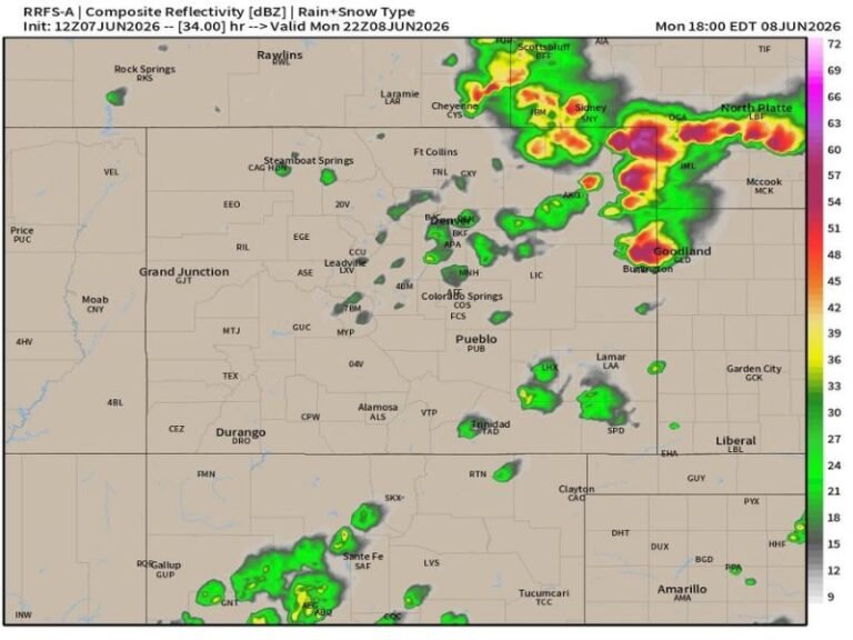Severe Thunderstorms Return to Colorado Monday With Damaging Winds Large Hail and Tornadoes Targeting Areas Along I-70 North Platte and the Palmer Divide