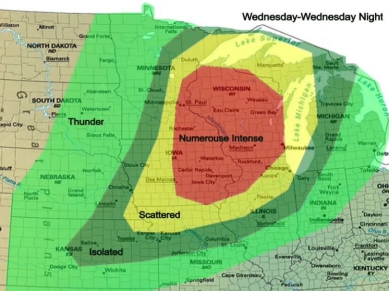 Severe Weather Outbreak Targeting Wisconsin and Iowa Wednesday Night With Tornadoes Destructive Hail and Damaging Winds Threatening Millions Across the Upper Midwest