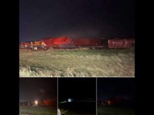 Severe Winds Tip Over Several Double Stacked Container Train Cars East of Woodward Oklahoma in Dramatic Demonstration of Storm Intensity Overnight