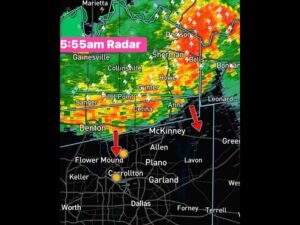 Strong Storms With Gustfront Frequent Lightning and Very Heavy Rain Push Into Denton and Collin County Texas Targeting Flower Mound and McKinney Monday