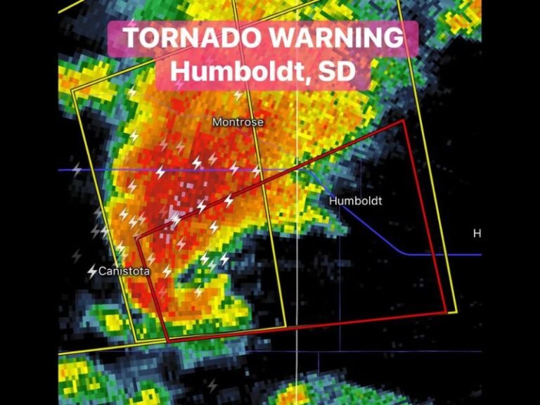 Tornado Warning Issued for Humboldt South Dakota as Dangerous Storm Tracks Through Eastern South Dakota Threatening Montrose and Canistota Communities