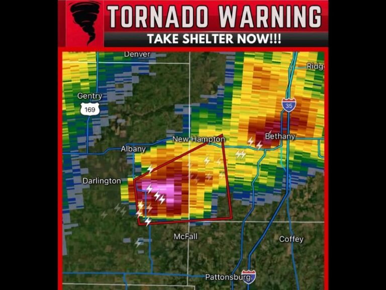 Tornado Warning Issued for Northwest Missouri Near Albany as Tornado Capable Storm Moves Northeast at 20 MPH Threatening New Hampton and Bethany Communities