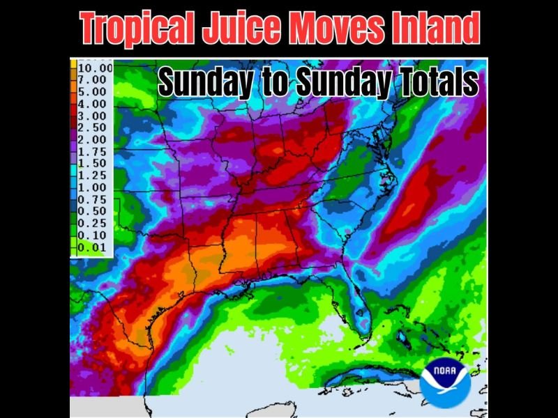 Tropical Moisture Pulled Into Texas Fuels Rainfall Totals Up to 10 Inches Across the Ohio Valley This Week With Isolated Flooding Likely Through Next Sunday
